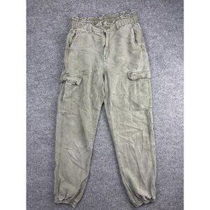 American Eagle Cargo Pants Womens 2 Long Green Relaxed Fit Elastic Waist Utility